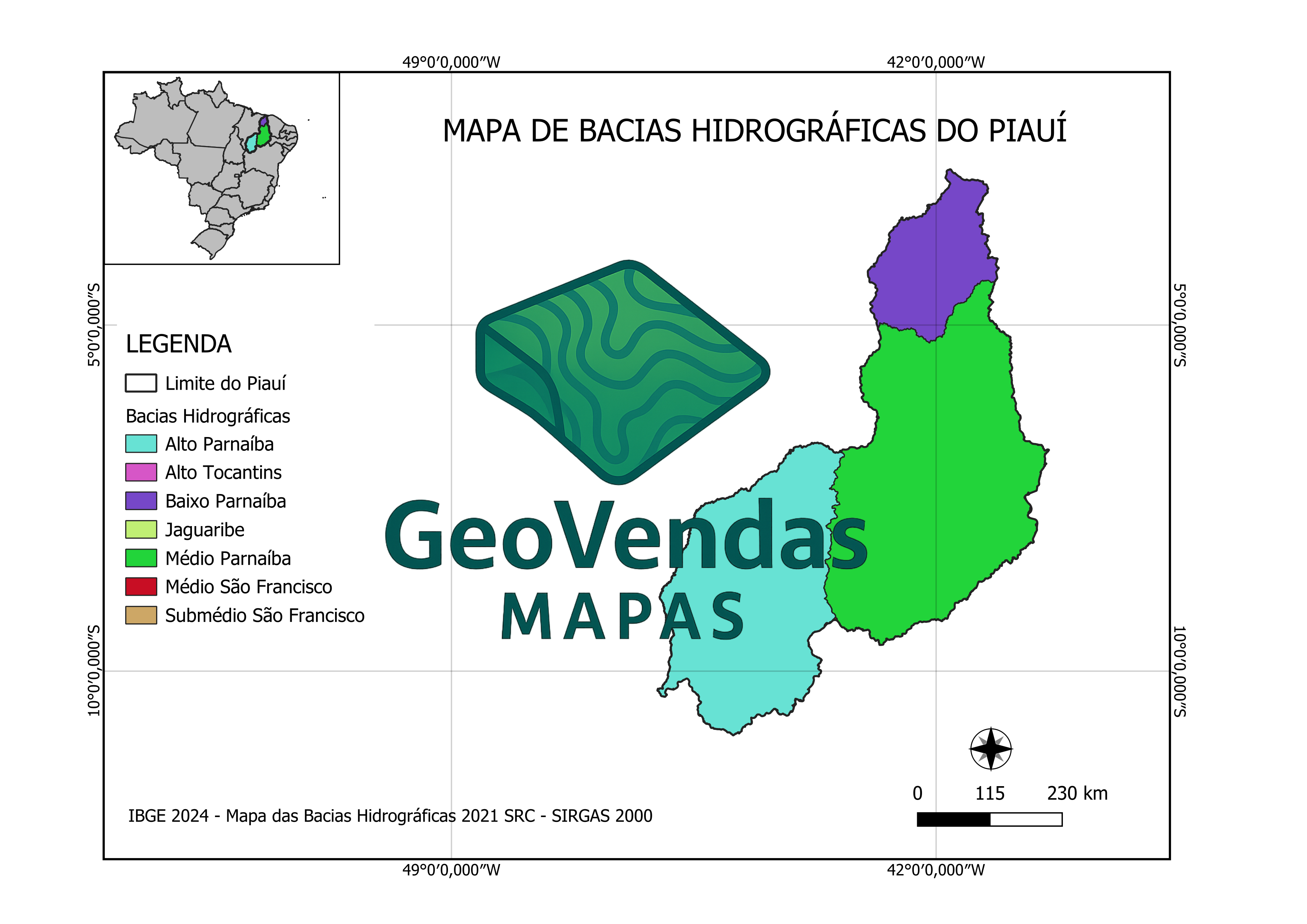 Mapa de Bacias hidrográficas do Piauí